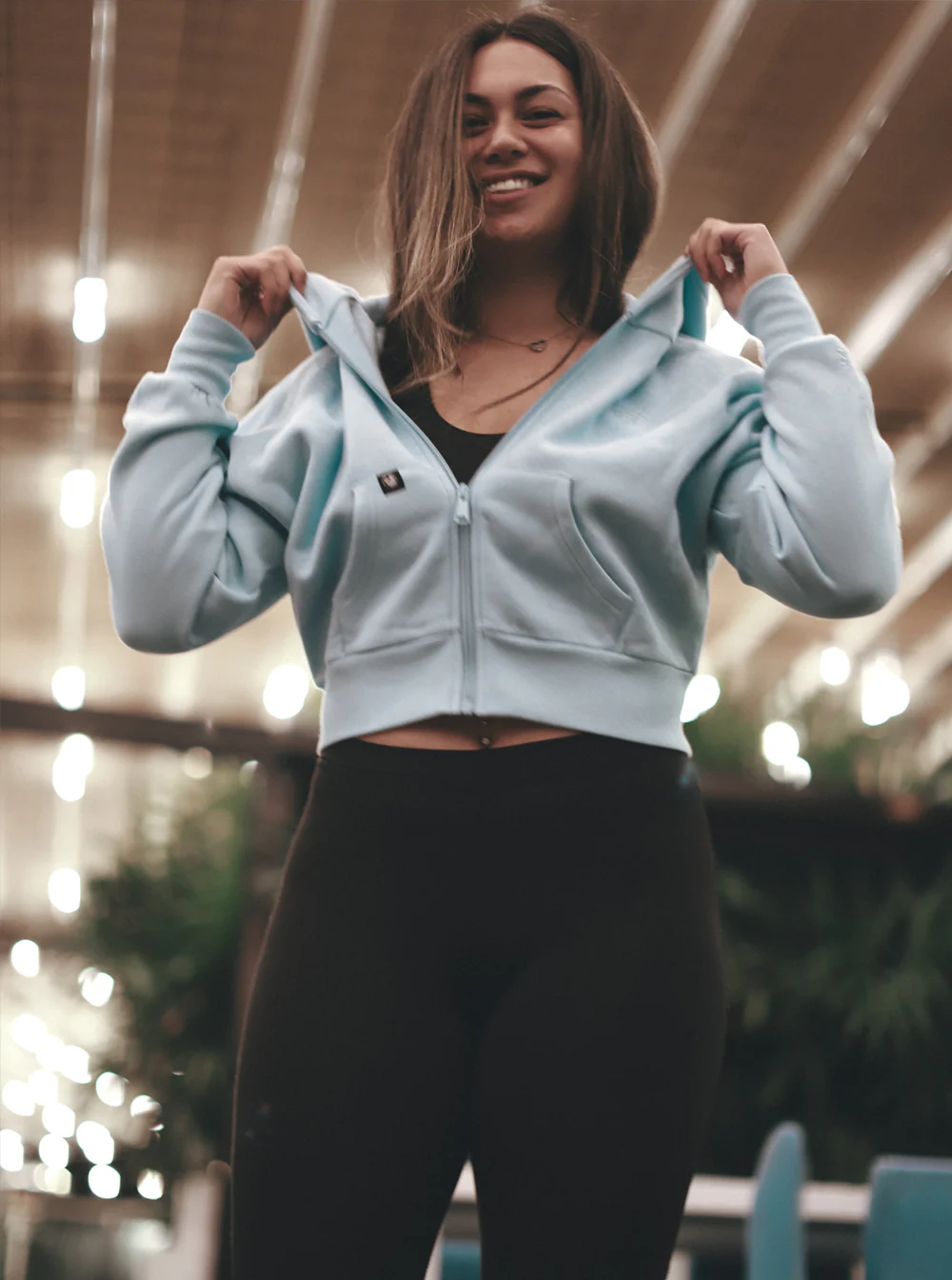 Everyday Eel Women's Pastel Blue Cropped Hoodie - Image 3