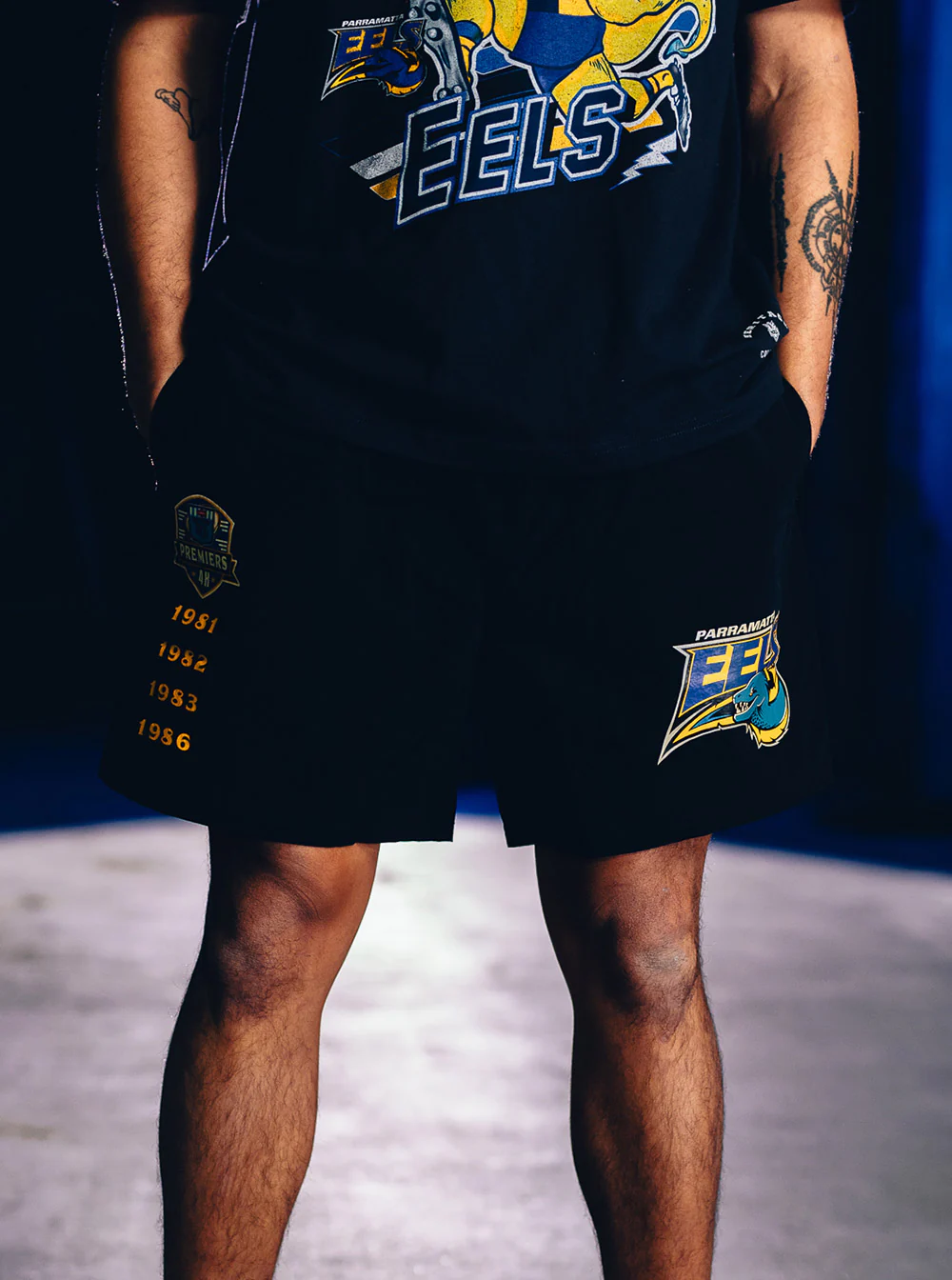 Parramatta Eels x Mitchell & Ness Badge Nylon Shorts - Image 5